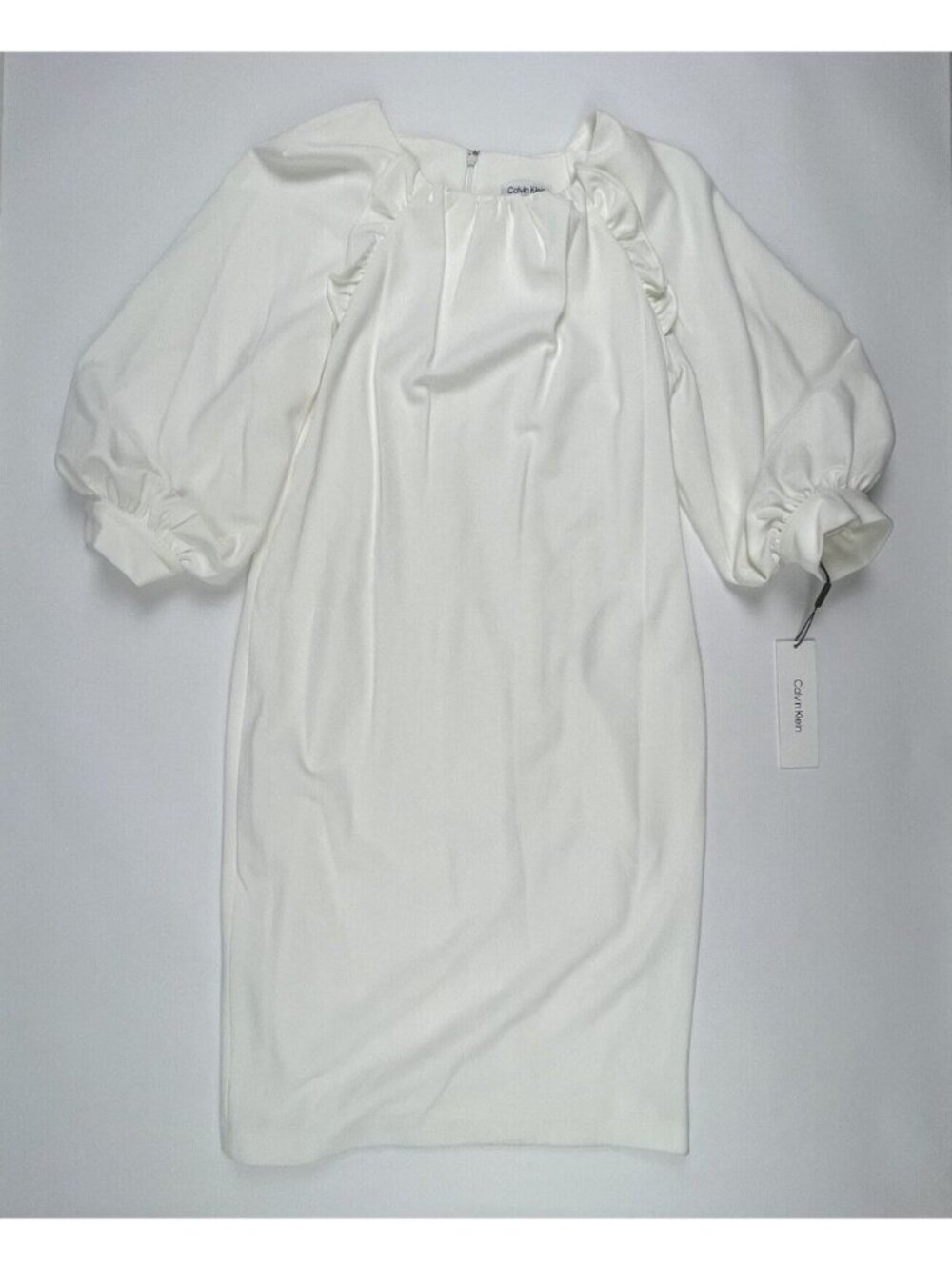 NEW Calvin Klein Women's 8 Puff Sleeve Scuba Sheath In Cream NWT $134